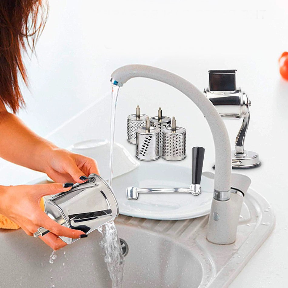 Multifunktionel Roterende Madrivjern – Riv og Skær Til Nem Madforberedelse Multi-Functional Kitchen Rotary Food Grater/Shredder/Slicer Tech Butik