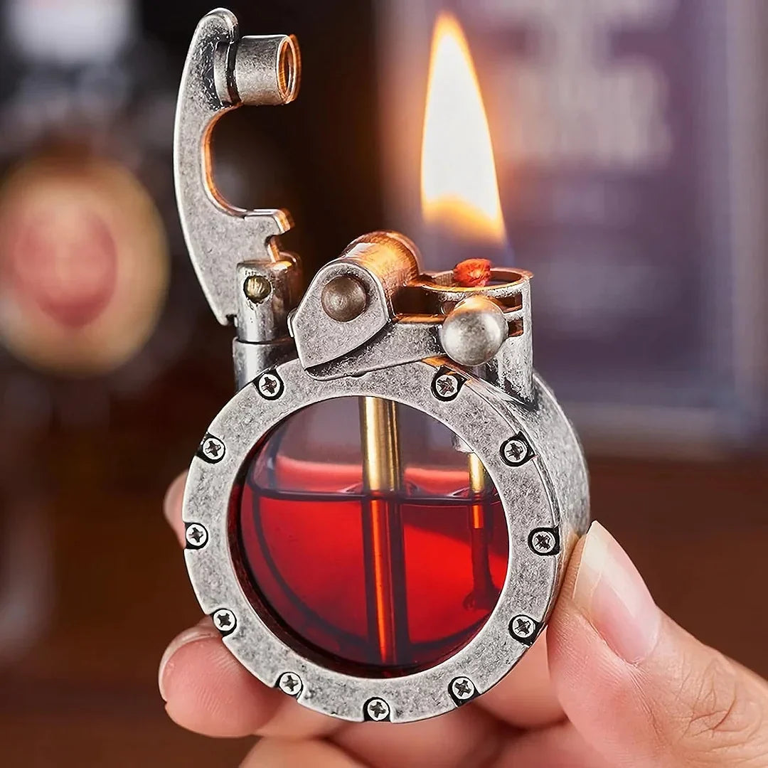 Antik Petroleumslighter | Vintage Design, Genopfyldelig & Holdbart Metalhus Flame lighter Tech Butik Sølv