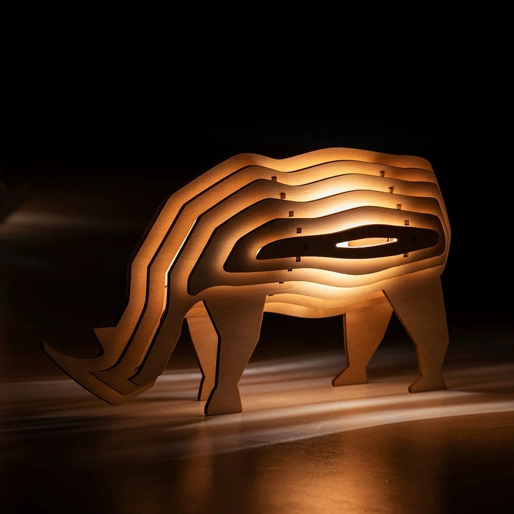 Trædyr Bordlampe – Kreativ 3D Puslespils-Lampe til Hjem og Børneværelser Bordlamper Tech Butik Næsehorn