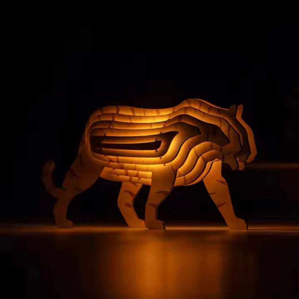 Trædyr Bordlampe – Kreativ 3D Puslespils-Lampe til Hjem og Børneværelser Bordlamper Tech Butik Tiger