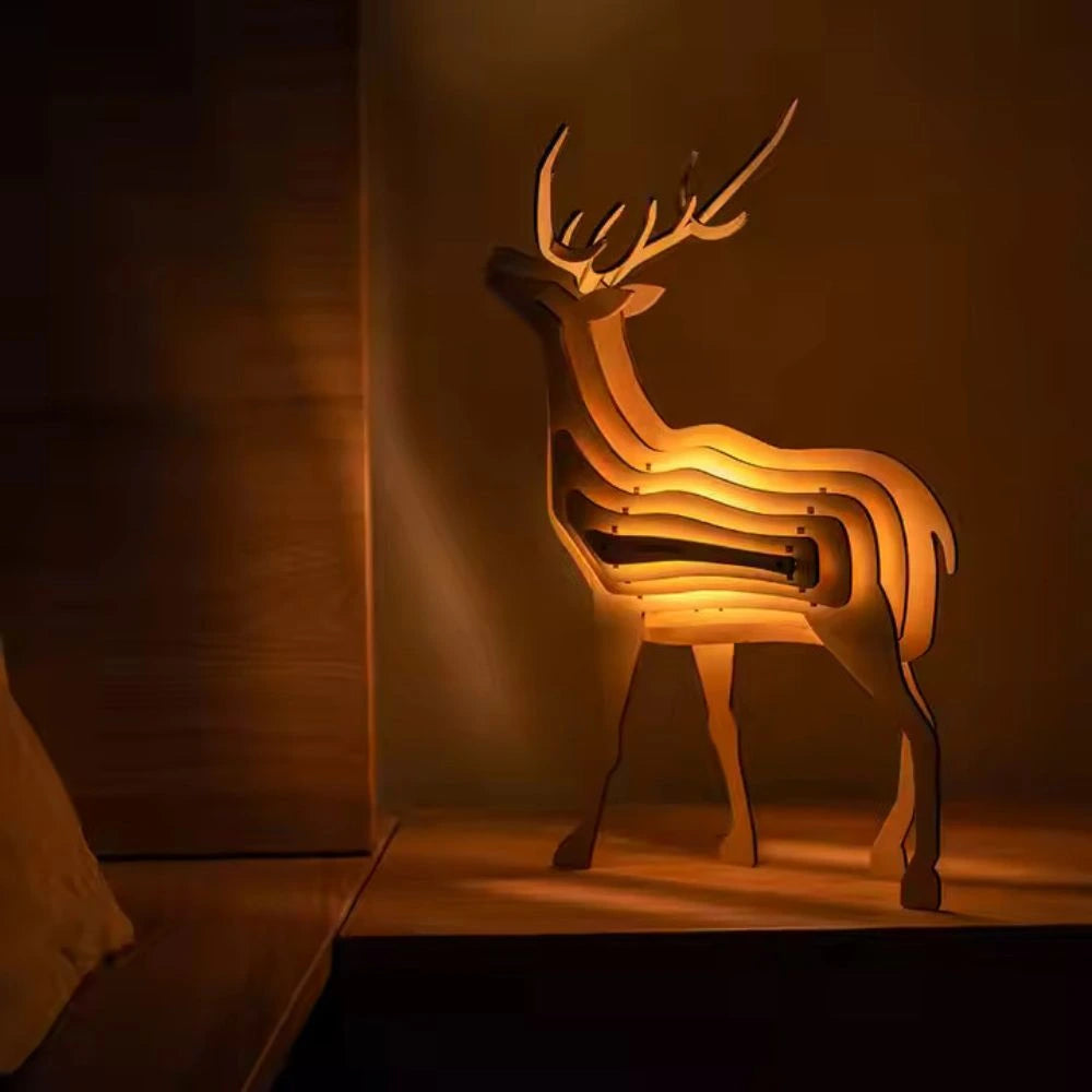Trædyr Bordlampe – Kreativ 3D Puslespils-Lampe til Hjem og Børneværelser Bordlamper Tech Butik Rensdyr