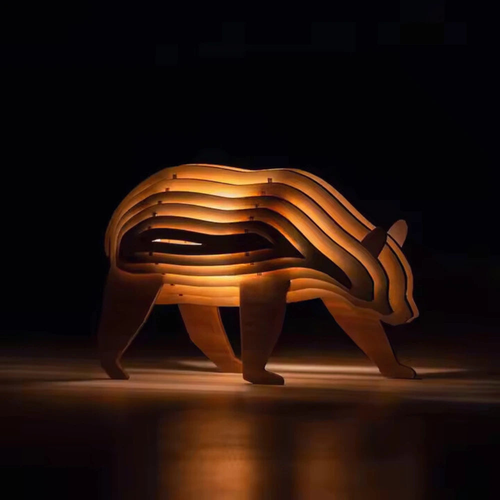 Trædyr Bordlampe – Kreativ 3D Puslespils-Lampe til Hjem og Børneværelser Bordlamper Tech Butik Bjørn