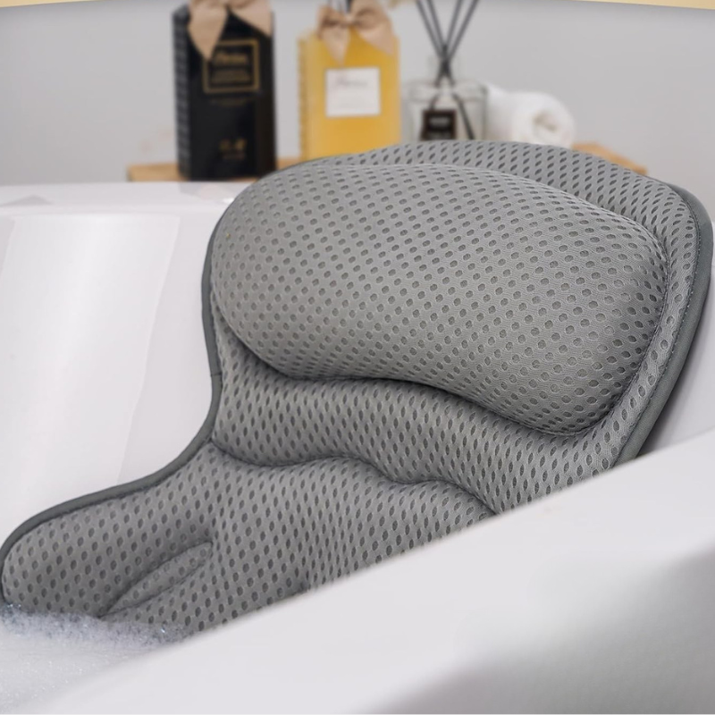 4D Luxe Badkussen med Ergonomisk Nakke- og Rygstøtte Puder Tech Butik Grå
