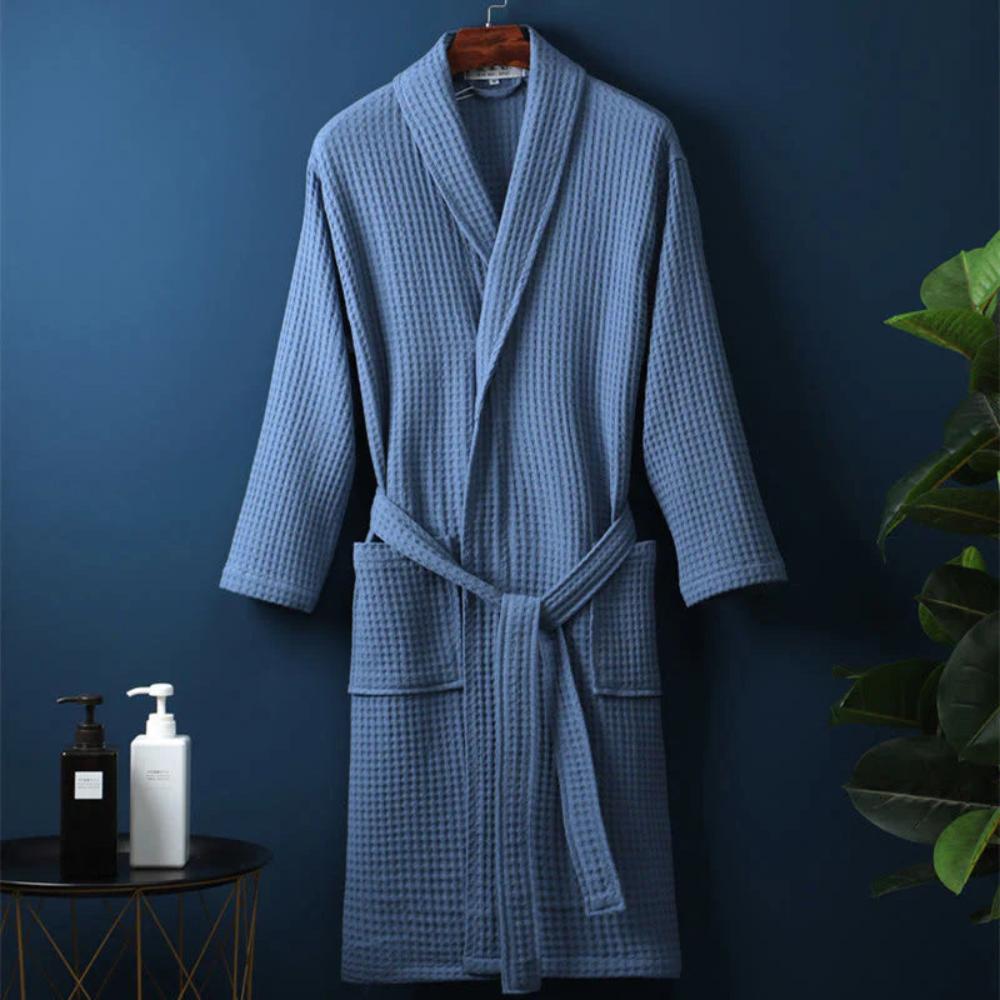 Waffelbadekåbe med V-udskæring – Den Perfekte Kombination af Stil og Komfort Bathrobe Tech Butik Blå M