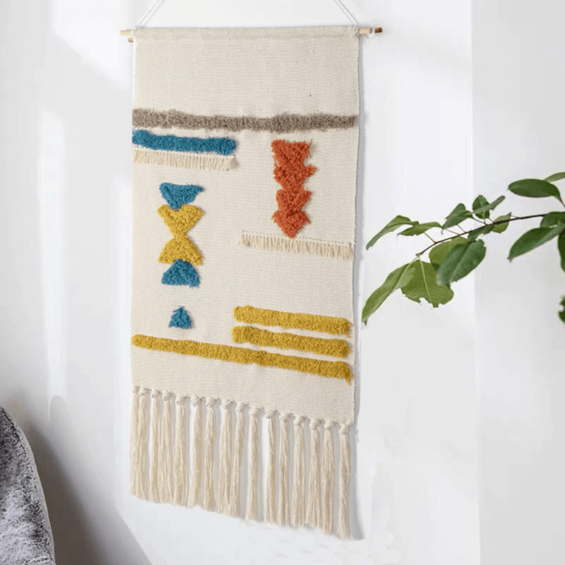 Abstrakt Quiltet Vægophæng Kunstnerisk Tekstil Vægkunst til Moderne Hjem Vægtepper Tech Butik E
