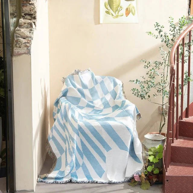 Abstrakt Vævet Vægteppe Plaid til Moderne Indretning og Dekoration Vægtepper Tech Butik Blå Geometrisk 130 x 160cm