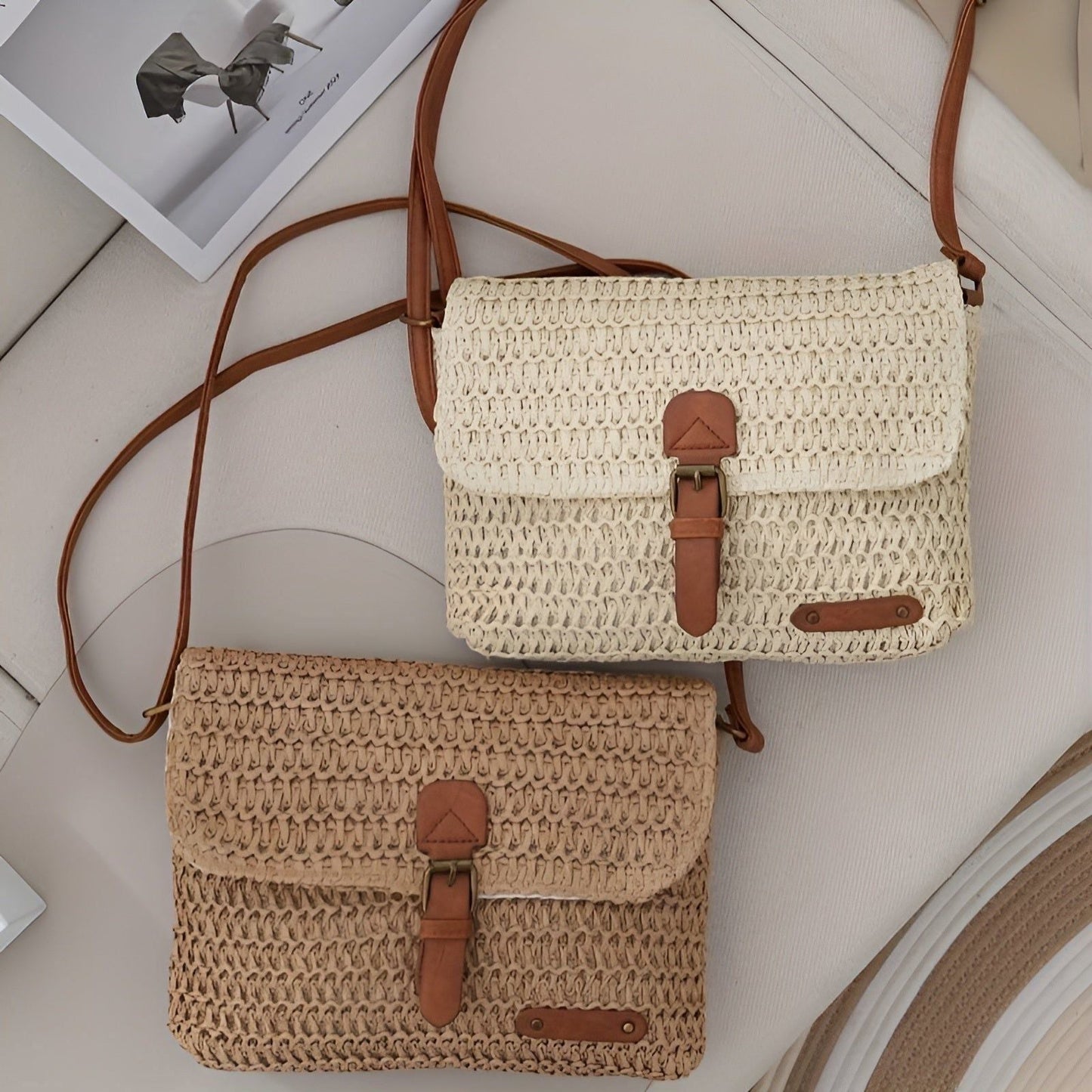 Vintage Flettet Raffia Skuldertaske – Sommerklar Elegance Bags Tech Butik