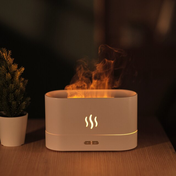 Aroma Luftfugter med LED Flammeeffekt og Ultralyds Aromaterapi Kompakt Luftdiffuser til Soveværelse og Kontor Luftfugtere Tech Butik