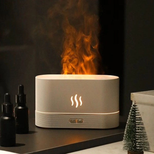 Aroma Luftfugter med LED Flammeeffekt og Ultralyds Aromaterapi Kompakt Luftdiffuser til Soveværelse og Kontor Luftfugtere Tech Butik