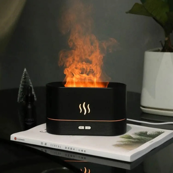 Aroma Luftfugter med LED Flammeeffekt og Ultralyds Aromaterapi Kompakt Luftdiffuser til Soveværelse og Kontor Luftfugtere Tech Butik