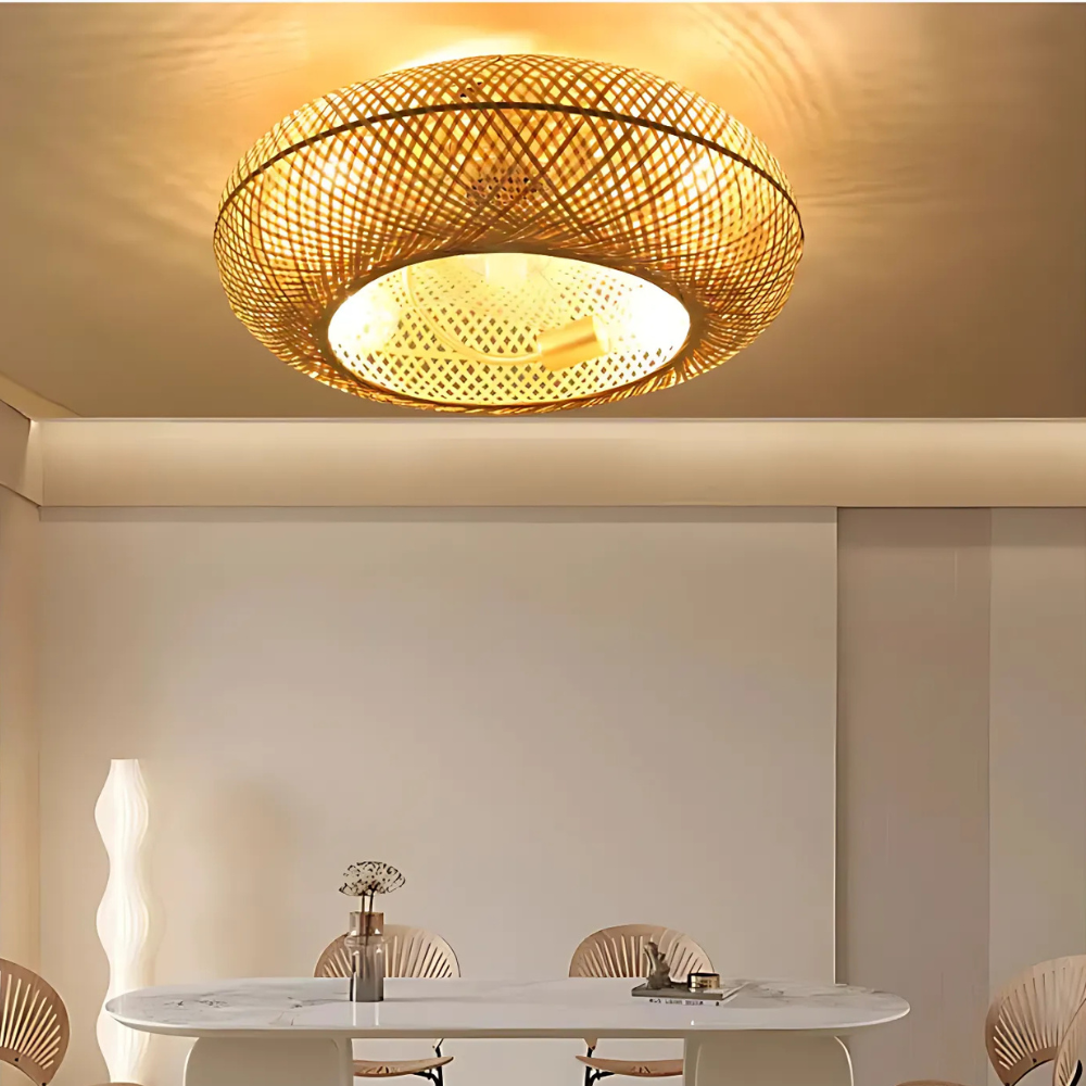 Luksuriøs Bambus Loftventilator med Lampe loftsventilator Lampe Tech Butik