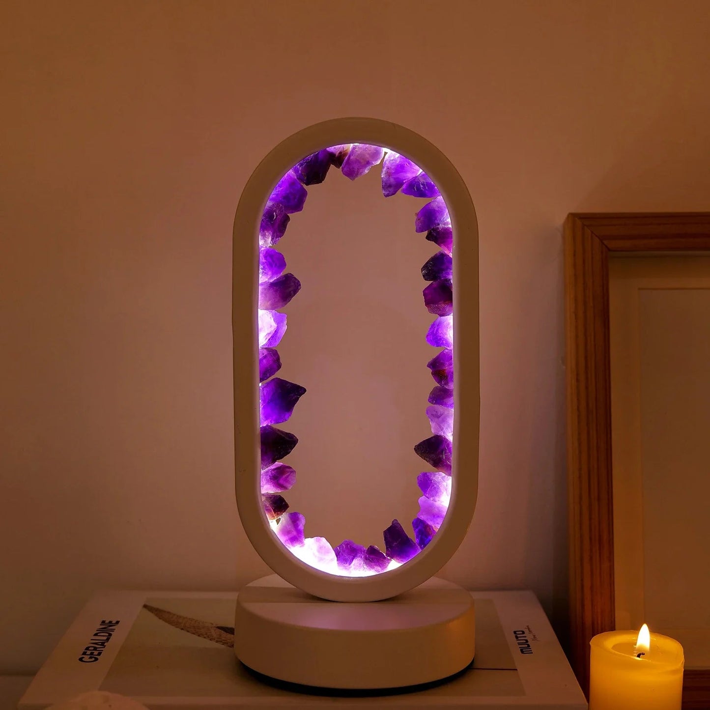 Beroligende Amethist Lampe - Håndlavet Naturlig Krystal Belysning Bordlampe Tech Butik Amethyst Rå hvid