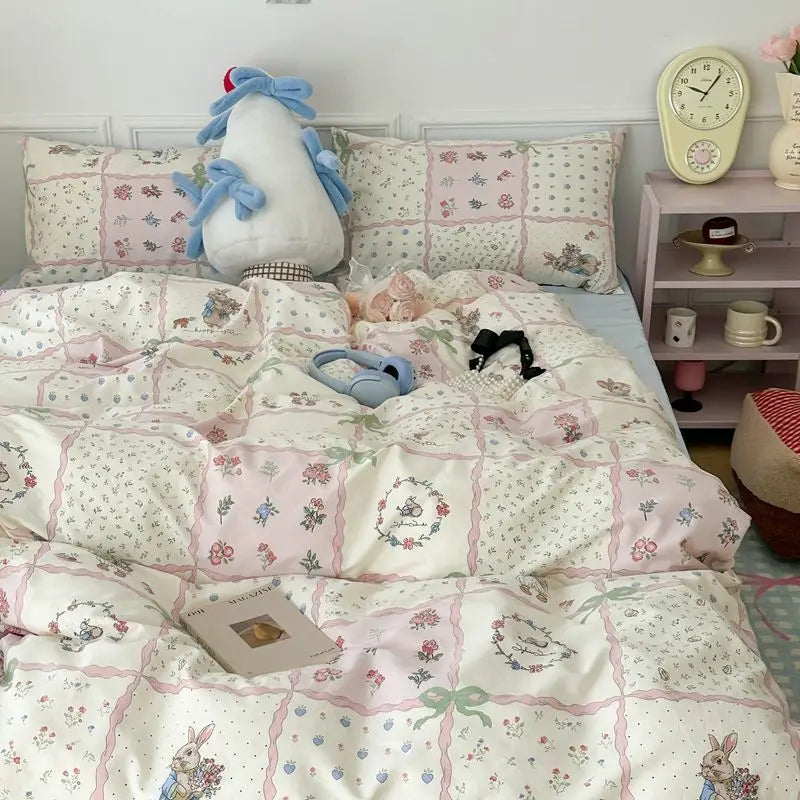 Blomsterbeddengoed Sæt i Lyserød Polyester Med Dynebetræk og Pudebetræk Dekoration Tech Butik Stil B Tvillingbetræk 4Styk 150cm x 200cm