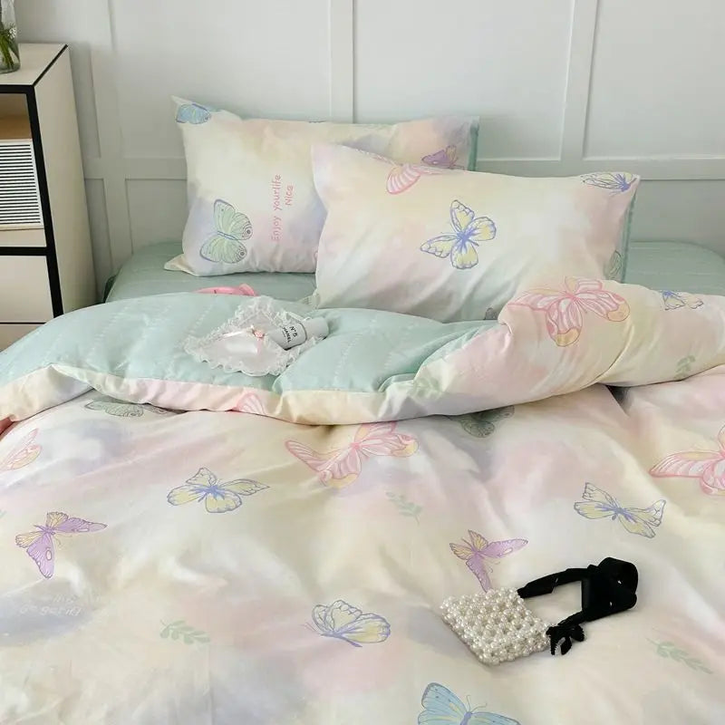 Blomsterbeddengoed Sæt i Lyserød Polyester Med Dynebetræk og Pudebetræk Dekoration Tech Butik Stil C Tvillingbetræk 4Styk 150cm x 200cm