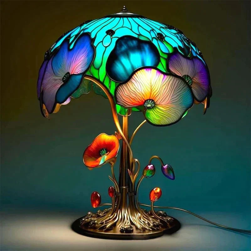 Bordlampe med Farverig Glasstil til Rolige Rum Lamp Tech Butik Lotusblad