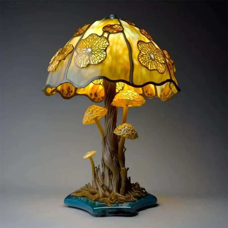 Bordlampe med Farverig Glasstil til Rolige Rum Lamp Tech Butik Guldfarvet svamp