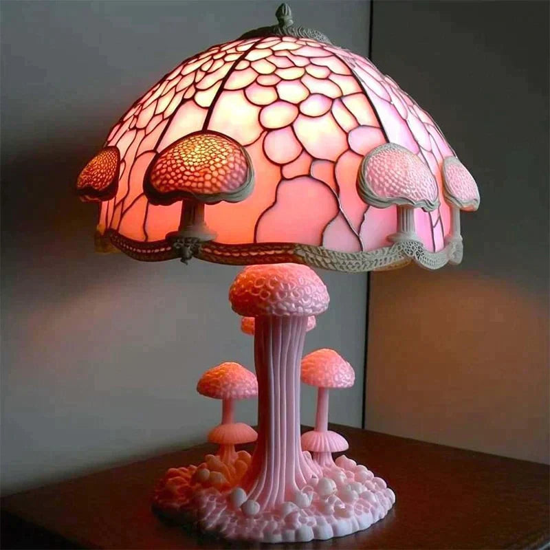 Bordlampe med Farverig Glasstil til Rolige Rum Lamp Tech Butik Rosa svamp