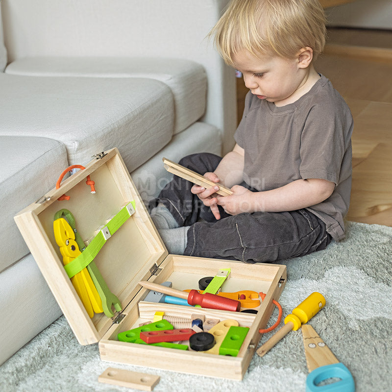 Træværktøjskasse – Læringsværktøjssæt til Børn Montessori Legetøj Tech Butik