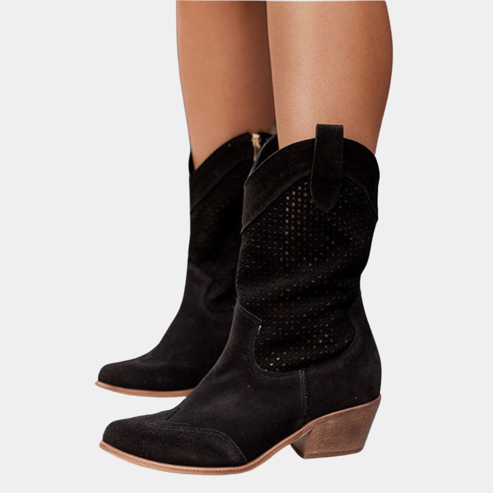 Åndbare Chic Cowboystøvler med Lynlås – Stil og Komfort i Hvert Skridt Women's Boots Tech Butik Sort 35
