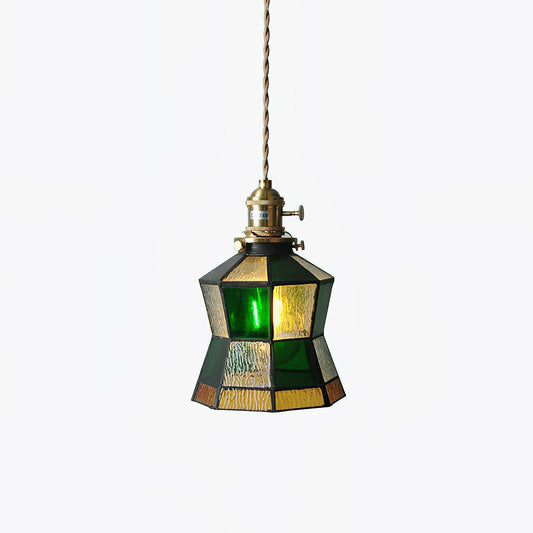 Chic Retro Hængelampe med Kunstnerisk Metal- og Glasdesign Hængelamper Tech Butik Dia 15cm x H 16cm Grøn+Uigennemsigtig
