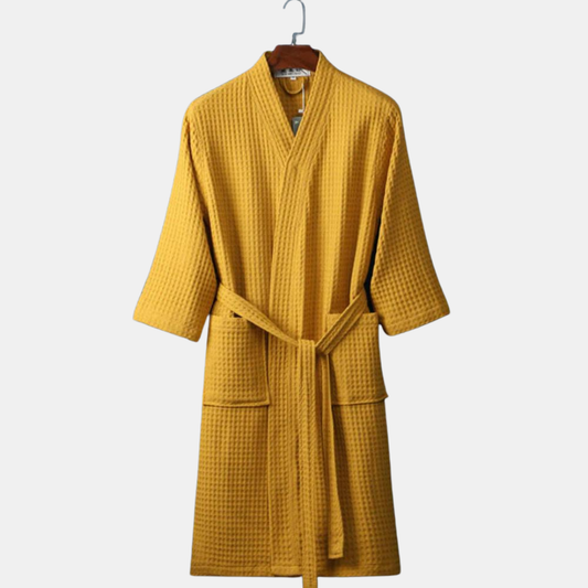 Waffelbadekåbe med V-udskæring – Den Perfekte Kombination af Stil og Komfort Bathrobe Tech Butik Gul M