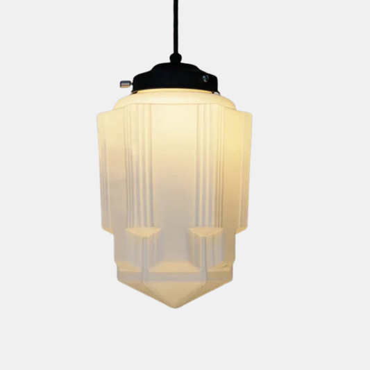 Vintage-inspireret Geometrisk Loftlampe – Hvid Mælkeglas Pendellamper Tech Butik Model A