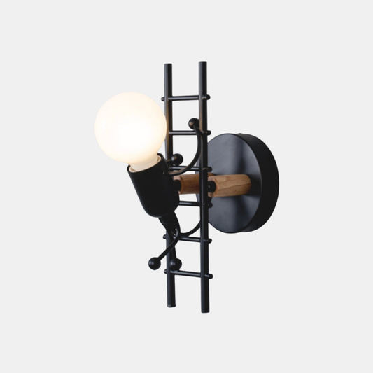 Elegant væglampe i metal og træ – Legesyge snemænd på trappen Væglamper Tech Butik Sort