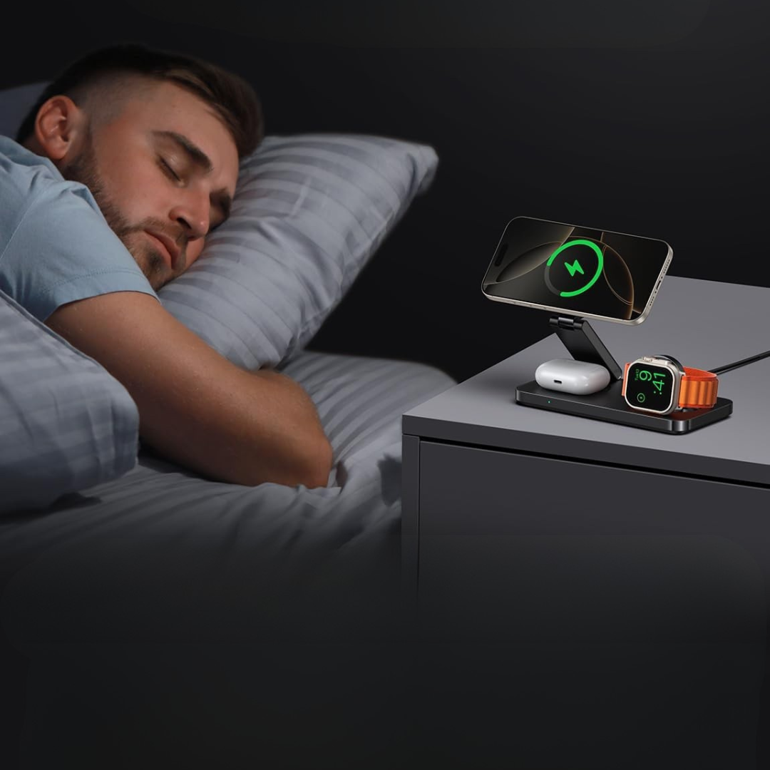 3-i-1 Trådløs Opladningsstation til iPhone, AirPods og Apple Watch – Kompakt design Mobiltelefontilbehør Tech Butik