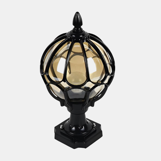 Vintage Udendørs Pullertlampe – Glasglobus Design Udendørs belysning Tech Butik Sort 18cm x 33cm