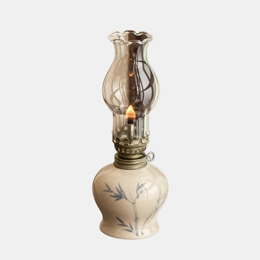Olie-Lanterne Bordlampe – Håndlavet Keramisk Lanterne med Justerelig Flamme Olielamper Tech Butik Bamboo Serenity Knop