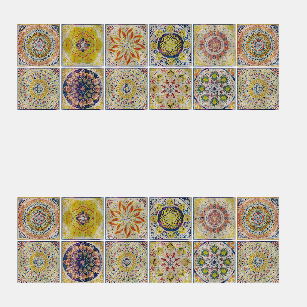 24-Delers Europæisk Mandala Flisesæt – Dekorativt & Stilfuldt Vægfliser Tech Butik HZ057 10cm x 10CM x 24PCS