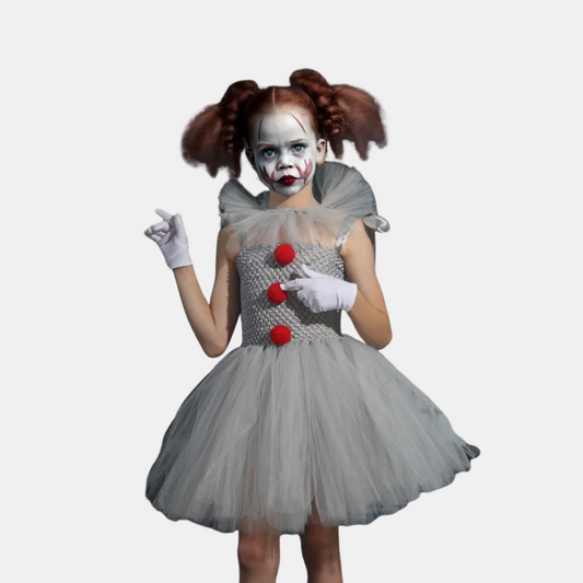 Uhyggelig Klovnekjole med Tyl – Skræmmende & Legende Halloween Kostume til Piger Kostumer og tilbehør Tech Butik 90 (2-3 år)