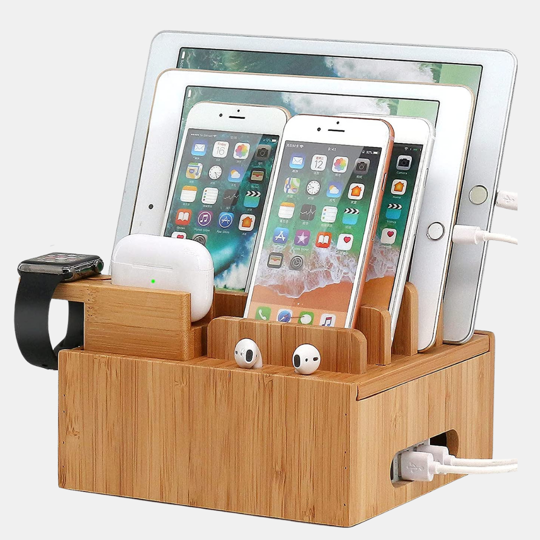 Træopladningsstation – 5-Port USB & Organizer Storage & Organization Tech Butik
