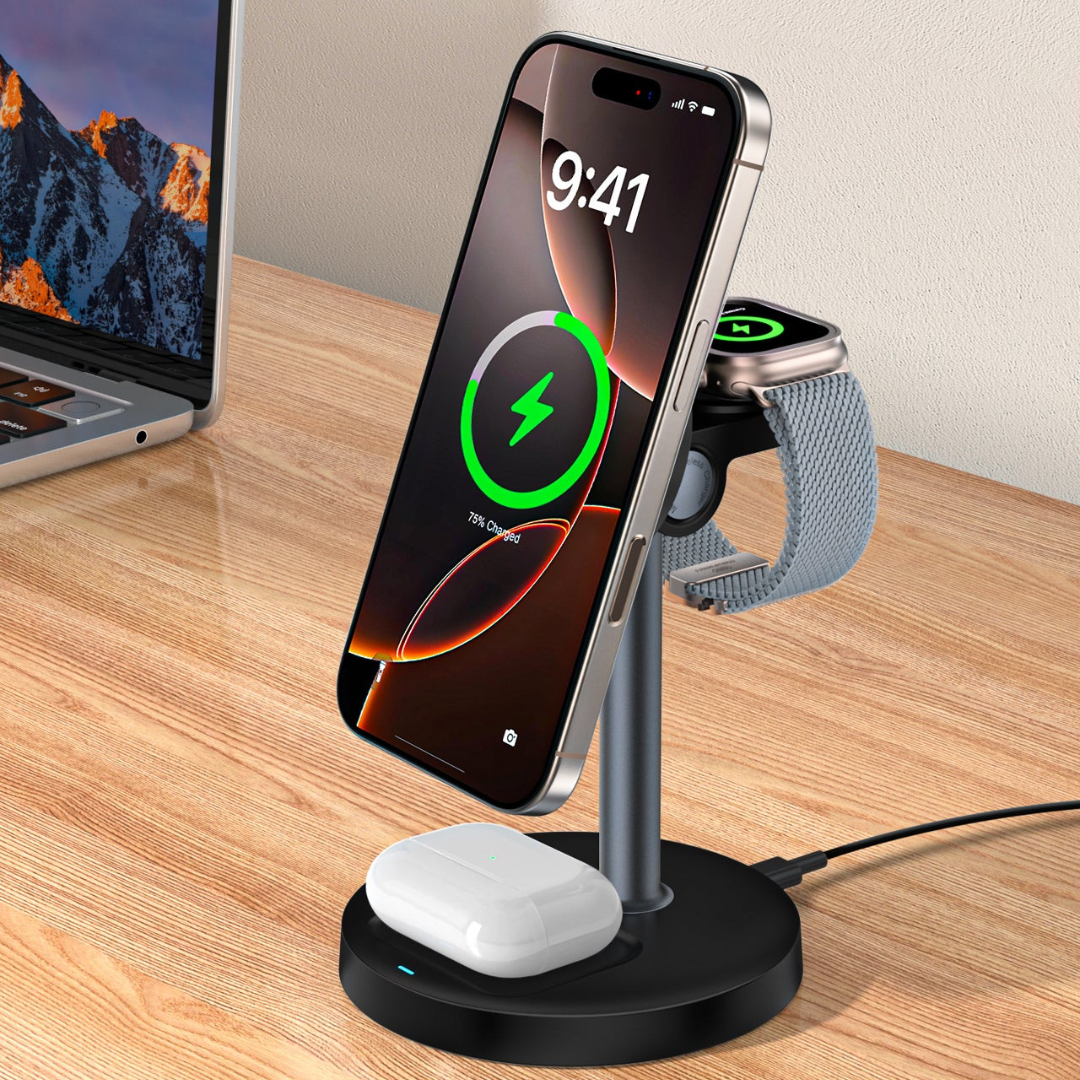 3-i-1 Desktop Magnetisk Trådløs Opladerstand Opladere Tech Butik