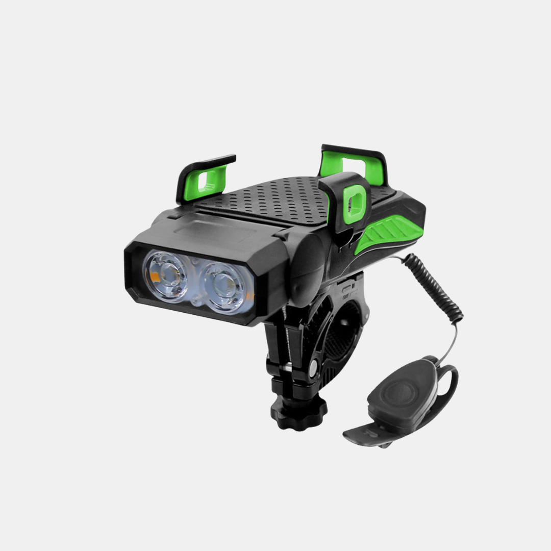 Smart 4-i-1 Mobiltelefonholder – Telefonholder, Cykellygte, Oplader & Elektrisk Klokke Mobiltelefontilbehør Tech Butik Æblegrøn