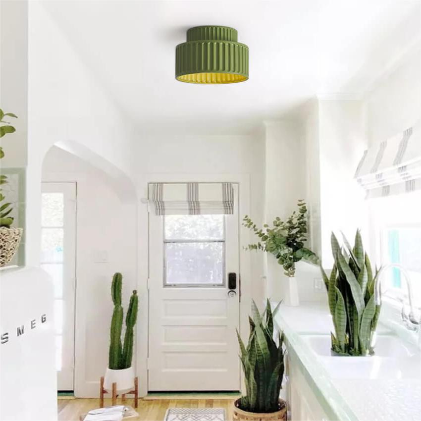 Cremefarvet 2-lags Flush Mount Loftlys – Elegant Belysning til Stue og Køkken Flush Mount Lys Tech Butik Grøn