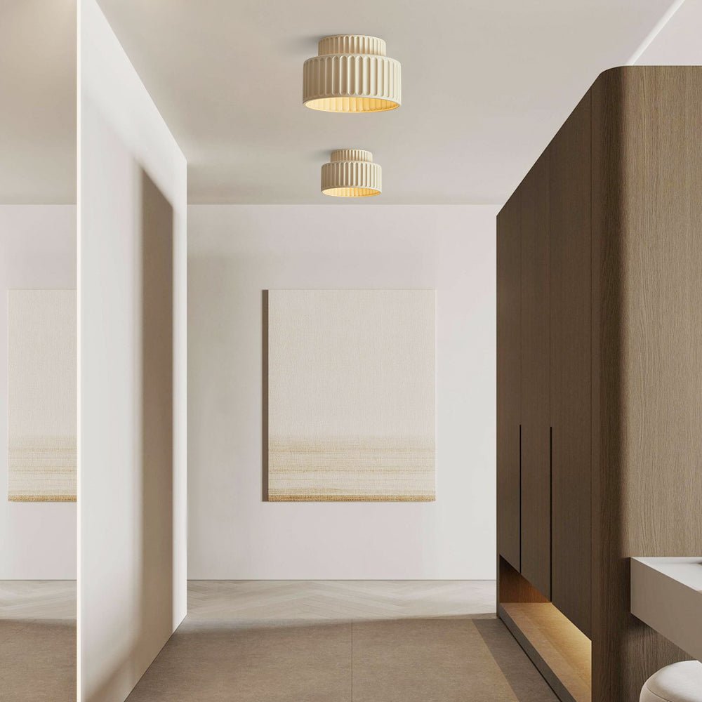 Cremefarvet 2-lags Flush Mount Loftlys – Elegant Belysning til Stue og Køkken Flush Mount Lys Tech Butik Beige