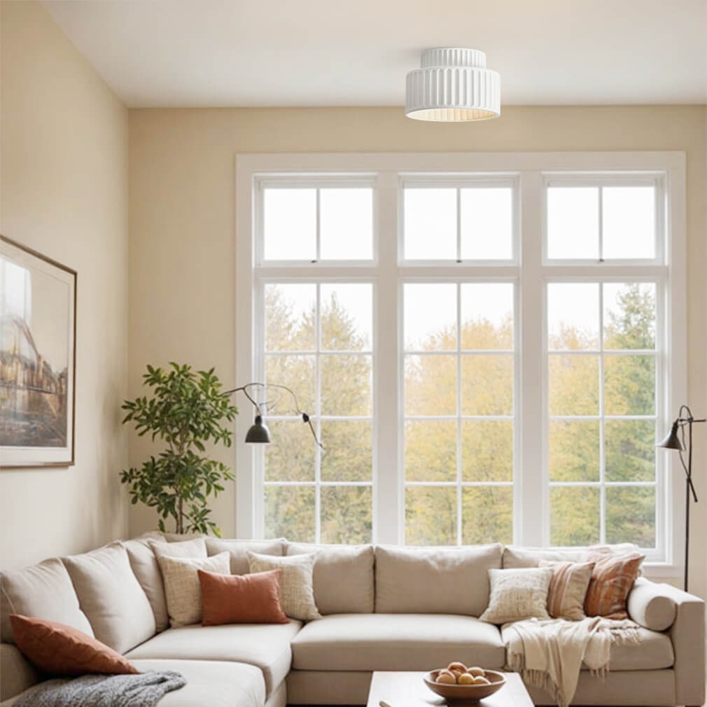 Cremefarvet 2-lags Flush Mount Loftlys – Elegant Belysning til Stue og Køkken Flush Mount Lys Tech Butik
