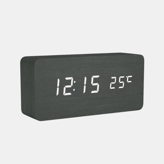 Digitalt Trævækkeur – LED-Display, Moderne & Stille Ure Tech Butik Sort