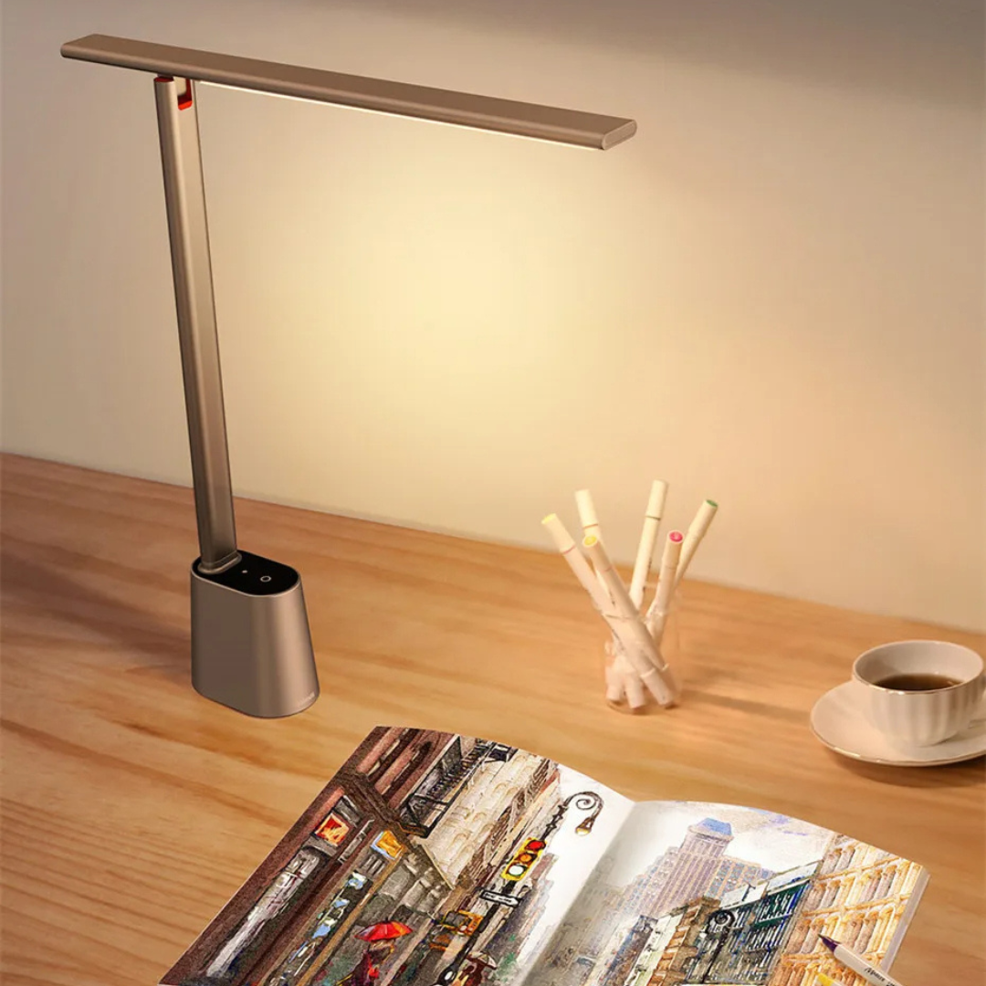 Dimbare Bureaulampe Med Opladelig Batteri - Moderne Design, Kompakt Størrelse Skrivebordslampe Tech Butik Grå