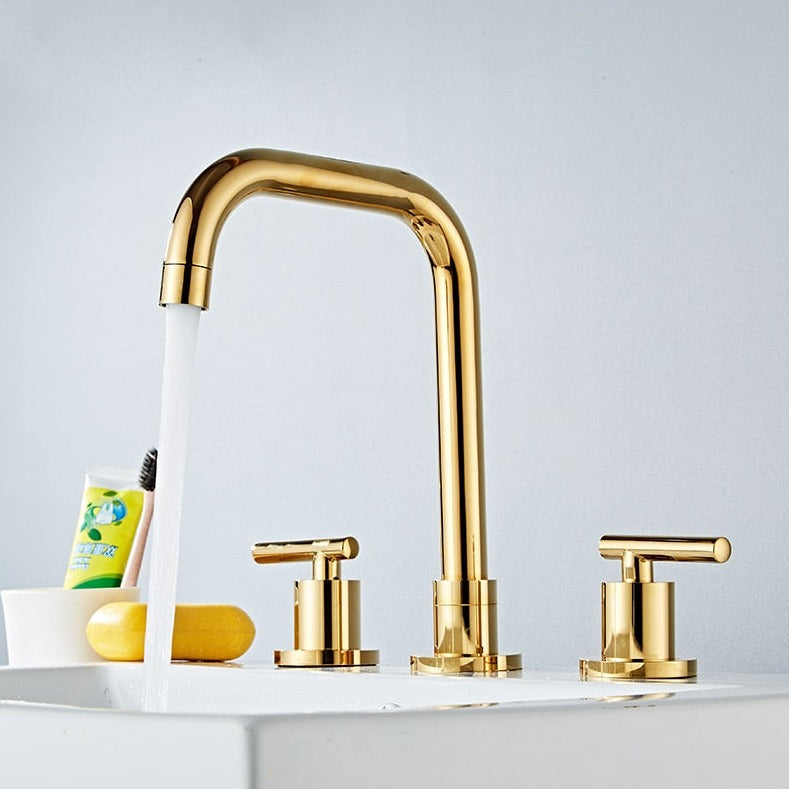 Elegant 3-Loch Badeværelsesarmatur til Moderne Indretning og Stil Badeværelsesarmaturer Tech Butik Guld