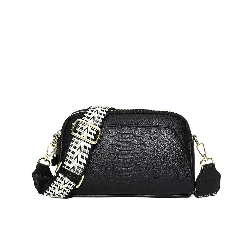 Crossbody Skuldertaske – Elegant Alligatormønster for Tidløs Stil Håndtasker Tech Butik Sort