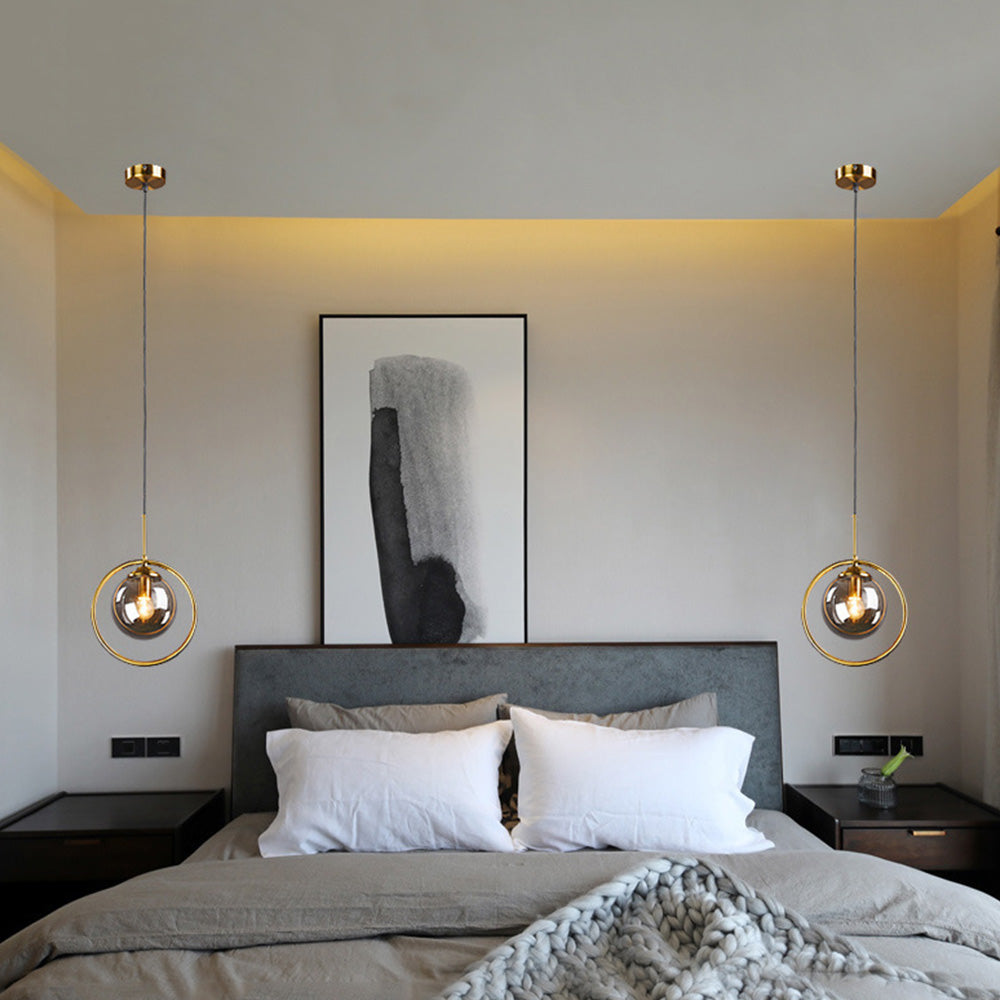 Elegant Glas Pendel Lampe med Guldramme – Lampe til Spisebord og Stue Belysning Tech Butik