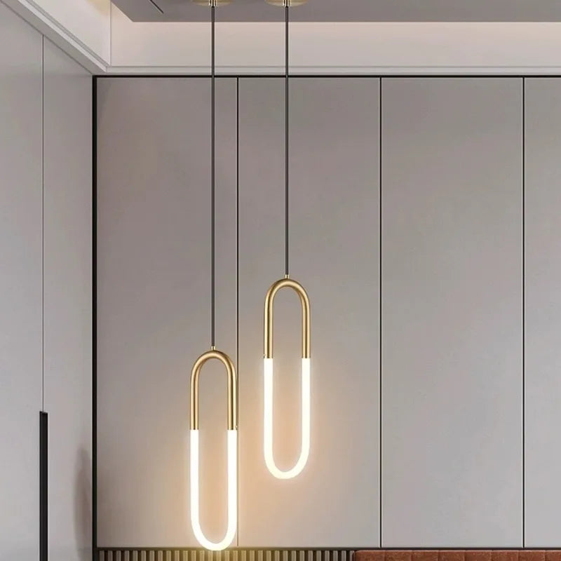Elegant Justerbar LED Pendel til Moderne Indendørs Belysning Hængelamper Tech Butik Guld-2 hoveder Kold hvid