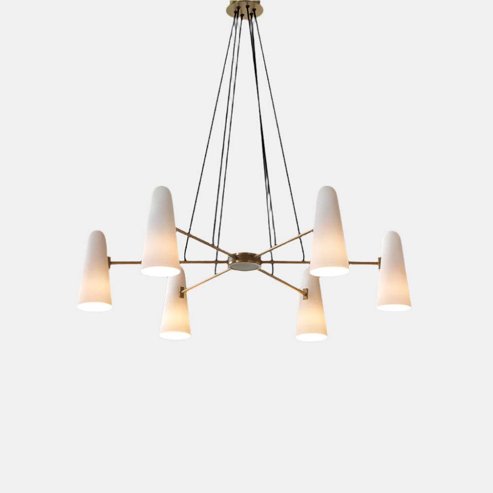 Elegant Loftlysekrone med Kugleformede Lys Hængende lamper Tech Butik 6 Hoveder Dia 80cm x H 20cm Messing & Hvid