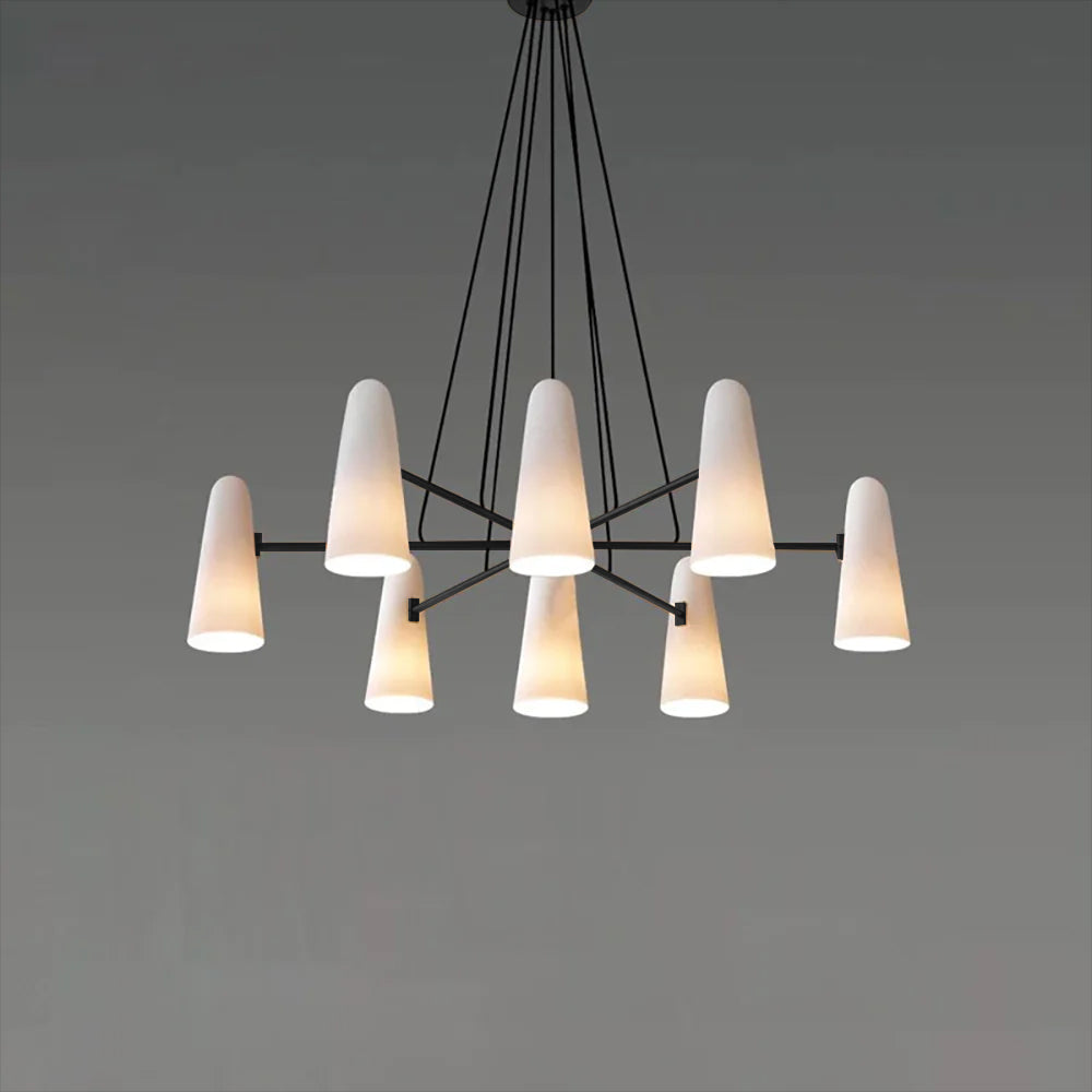Elegant Loftlysekrone med Kugleformede Lys Hængende lamper Tech Butik 8 Hoveder Dia 100cm x H 20cm Sort & Hvid
