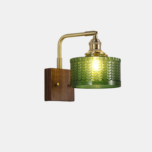 Elegant Væglampe i Træ og Glas med Beroligende Lys til Stuen Væglampe Tech Butik Grøn