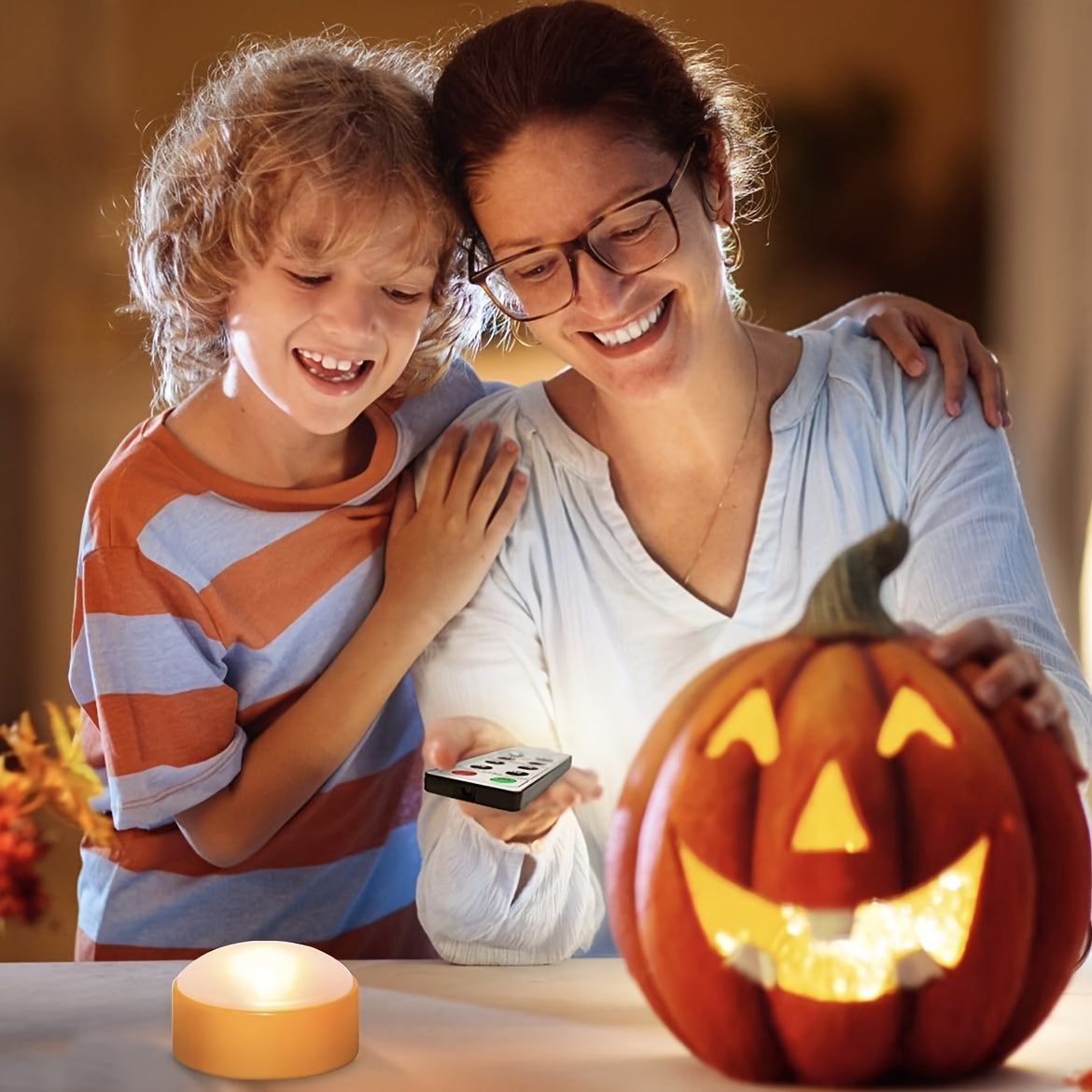 Flammeløse LED Græskarlys – Sikker, Batteridrevet Halloween-dekoration Halloween lys og holdere Tech Butik