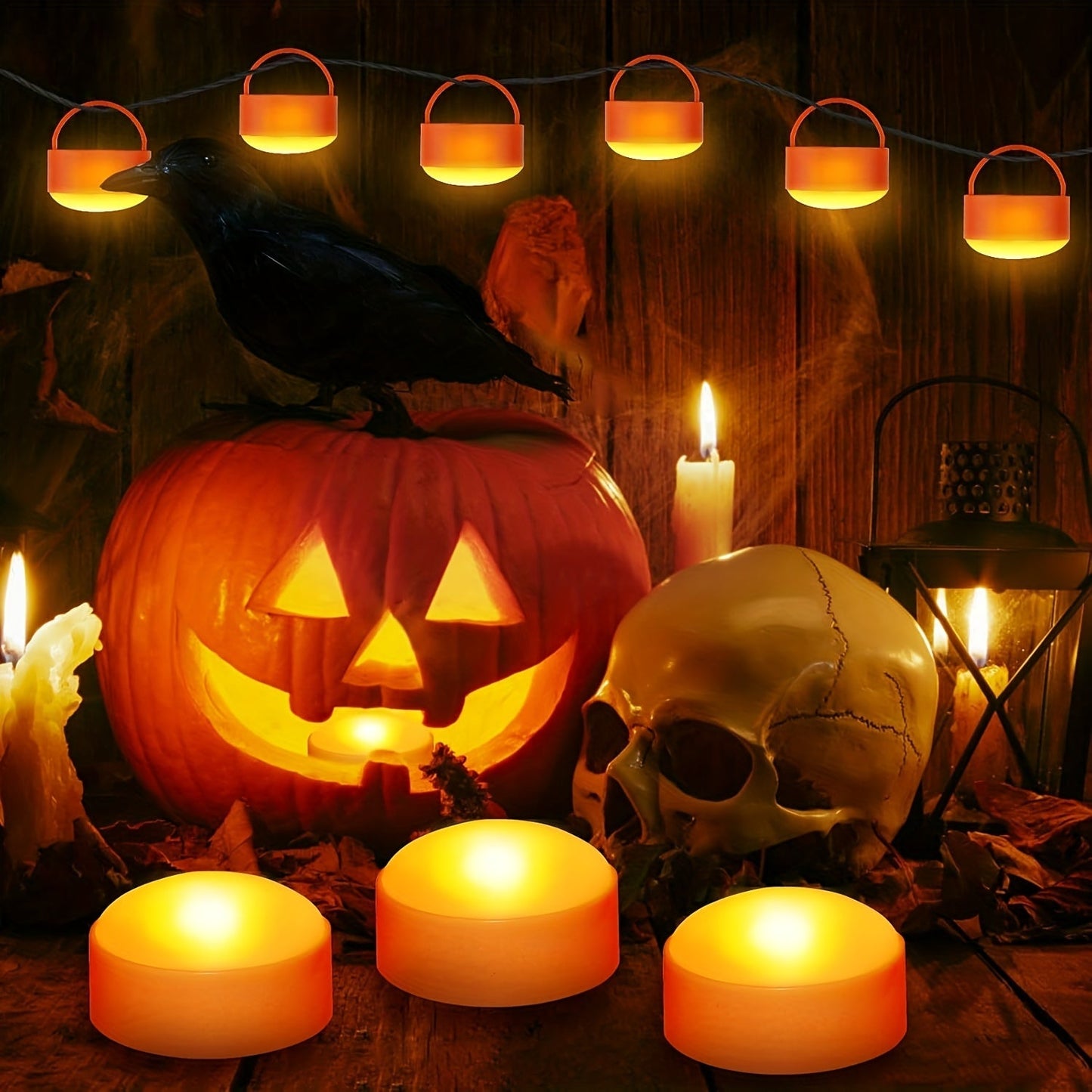 Flammeløse LED Græskarlys – Sikker, Batteridrevet Halloween-dekoration Halloween lys og holdere Tech Butik