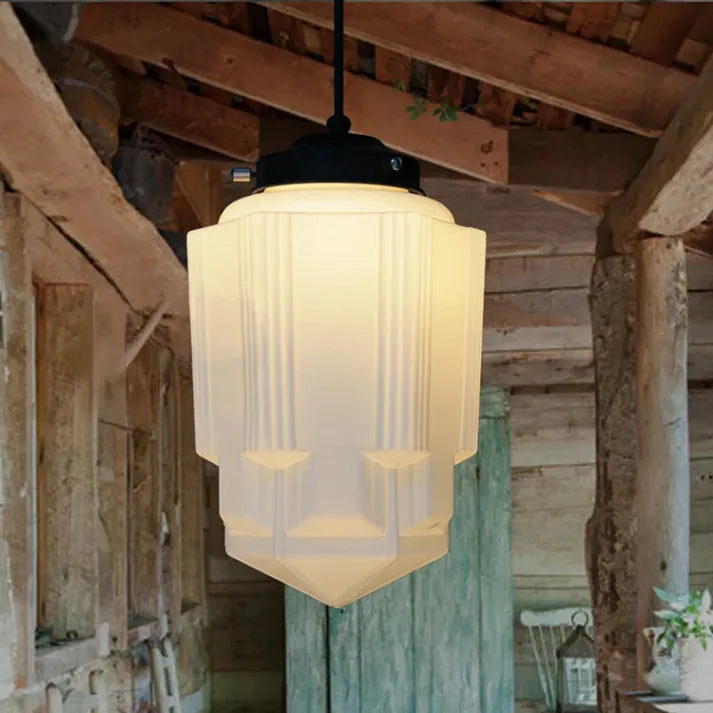 Vintage-inspireret Geometrisk Loftlampe – Hvid Mælkeglas Pendellamper Tech Butik Model A STOR